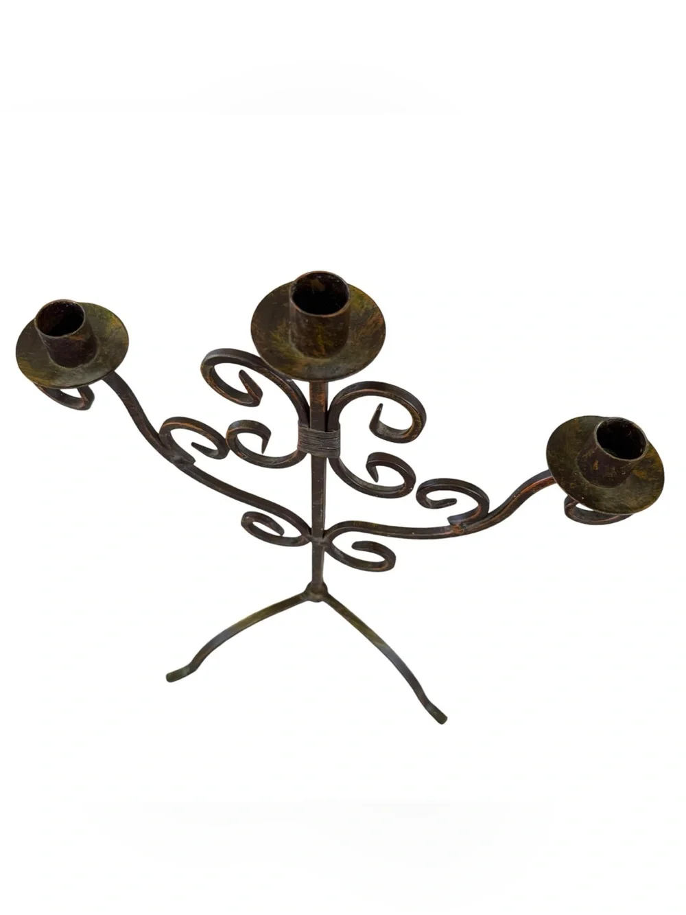 Vintage Wrought Iron Candelabra 3 Candle Holders Heavy Black Gothic Rustic